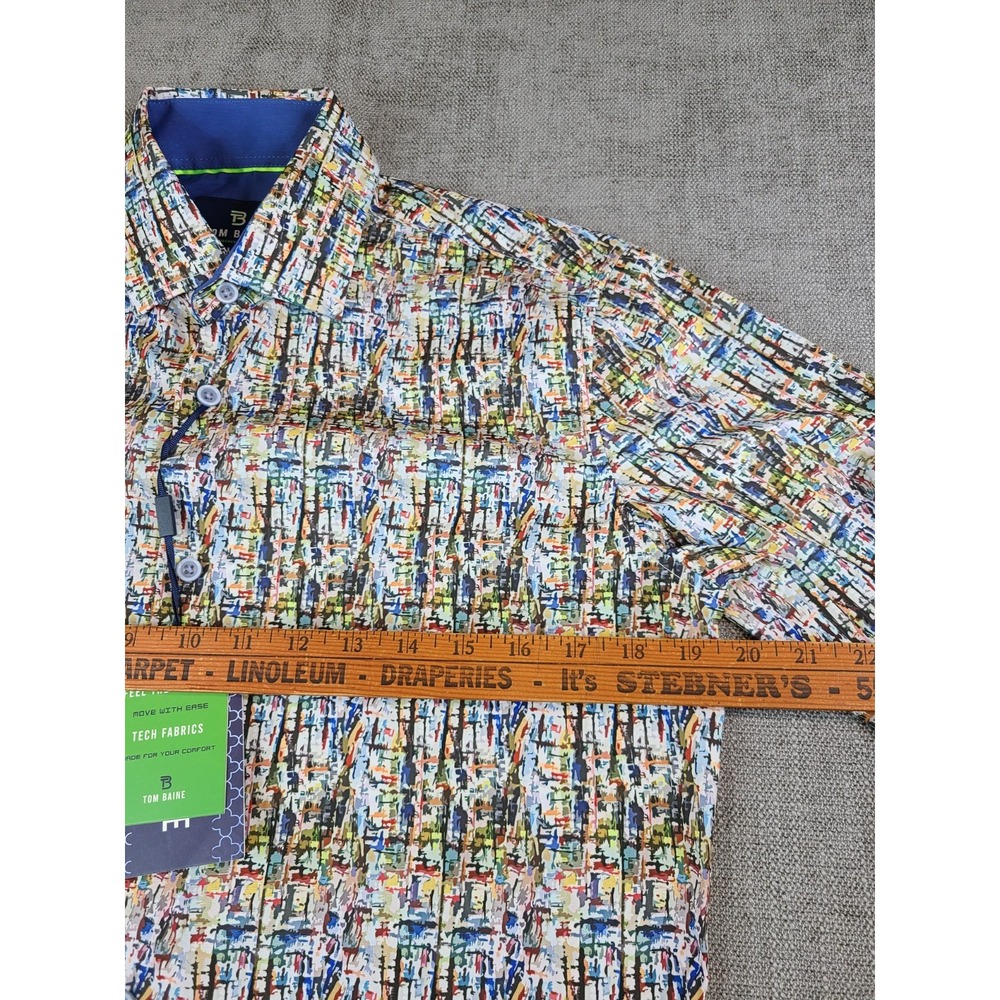 *NWT* Tom Baine Shirt Men S Colorful Performance Slim Fit Stretch Long Button Up - Picture 4 of 7
